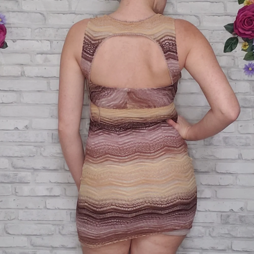 Free People Ombre Sunset Yellow Purple Lace Bodycon Mini Dress